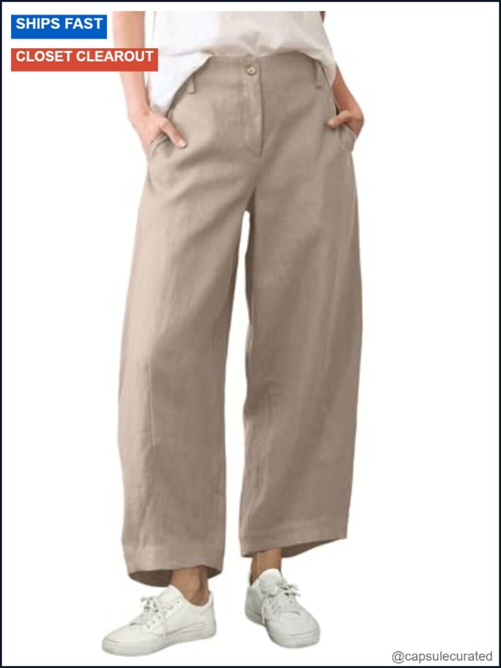 Linen Blend Capri Pants Wide Leg Palazzo Beach Vacation Outfits